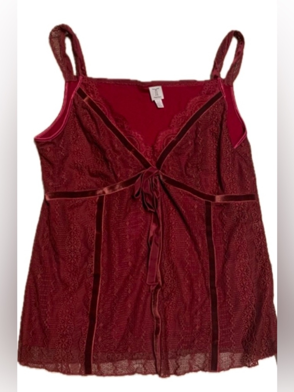 Tristan Burgundy Lace Cami XL | Velvet Trim Romantic Babydoll Y2K Tank
